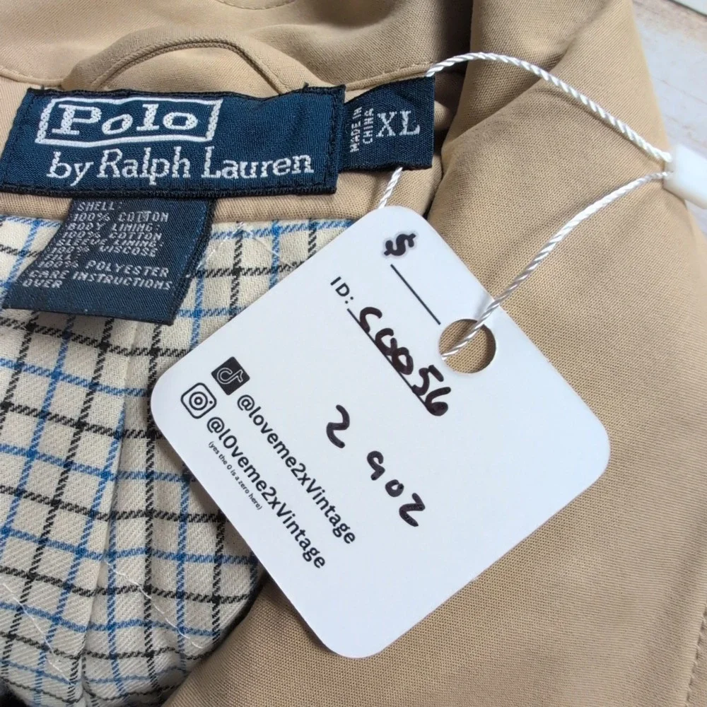 VTG Polo Ralph Lauren M FieldbJacket XL Tan Brown Leather Trim‎ Button Up Barn